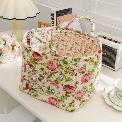 Floral Fabric Storage Bins with Handles – Foldable Desktop Organizer Basket for Clothes, Underwear & Home Decor Multi-Compartment Storage