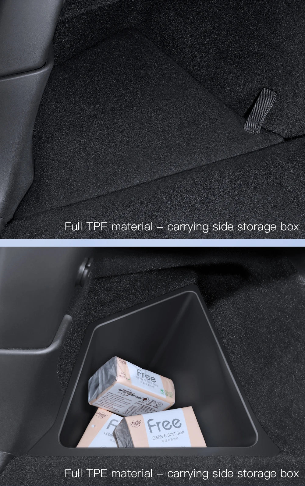 YZ Car Trunk Side Storage Box – Left & Right Organizer for Tesla Model Y Juniper 2021-2025 with Flocking Mat Cover