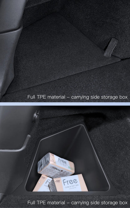 YZ Car Trunk Side Storage Box – Left & Right Organizer for Tesla Model Y Juniper 2021-2025 with Flocking Mat Cover