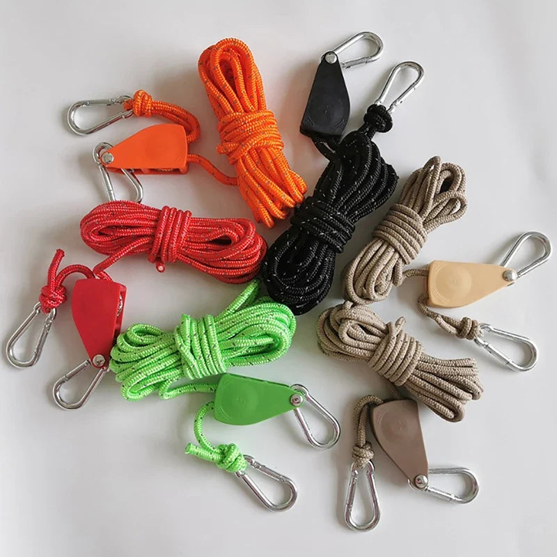 Camping Tent Reflective Windproof Rope – Adjustable Lanyard with Buckle & Pulley for Outdoor Equipment
