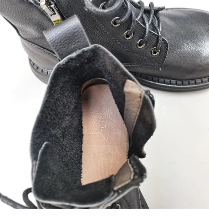 Careaymade 100% Genuine Leather Wide Casual Women’s Short Boots – Big Size, Handmade Men’s Wool Boots