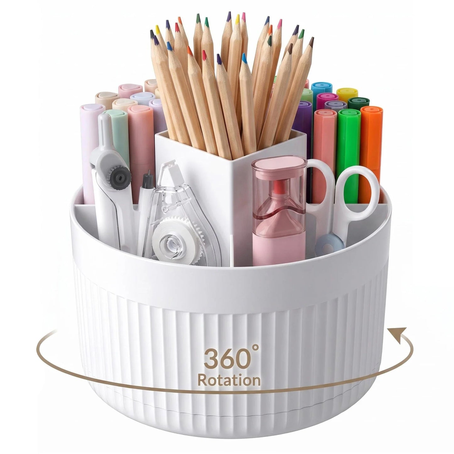 360° Rotating Pen Organizer - 5 Slot Plastic Desk Holder for Office, School & Art Supplies