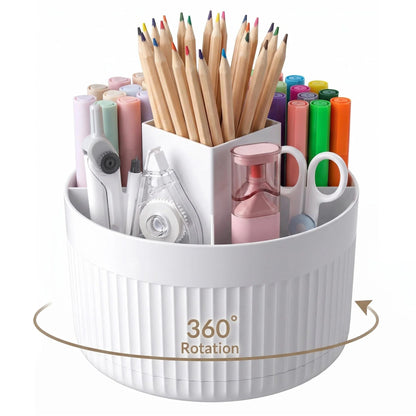 360° Rotating Pen Organizer - 5 Slot Plastic Desk Holder for Office, School & Art Supplies