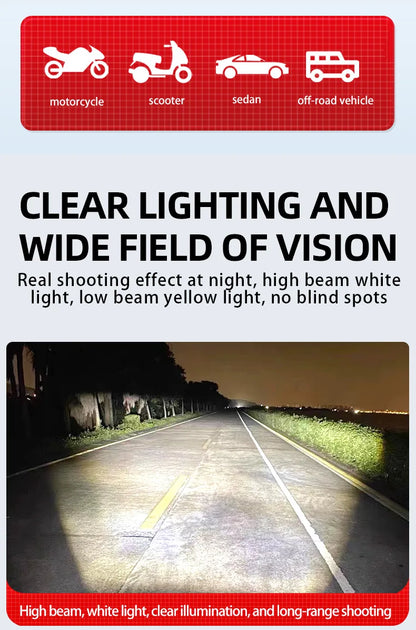 Motorcycle LED Spotlight — Dual-Color Hi/Low Beam Fog Lamp for Cars, Trucks, SUVs & UTVs, 12V/24V Mini Lens Driving Light