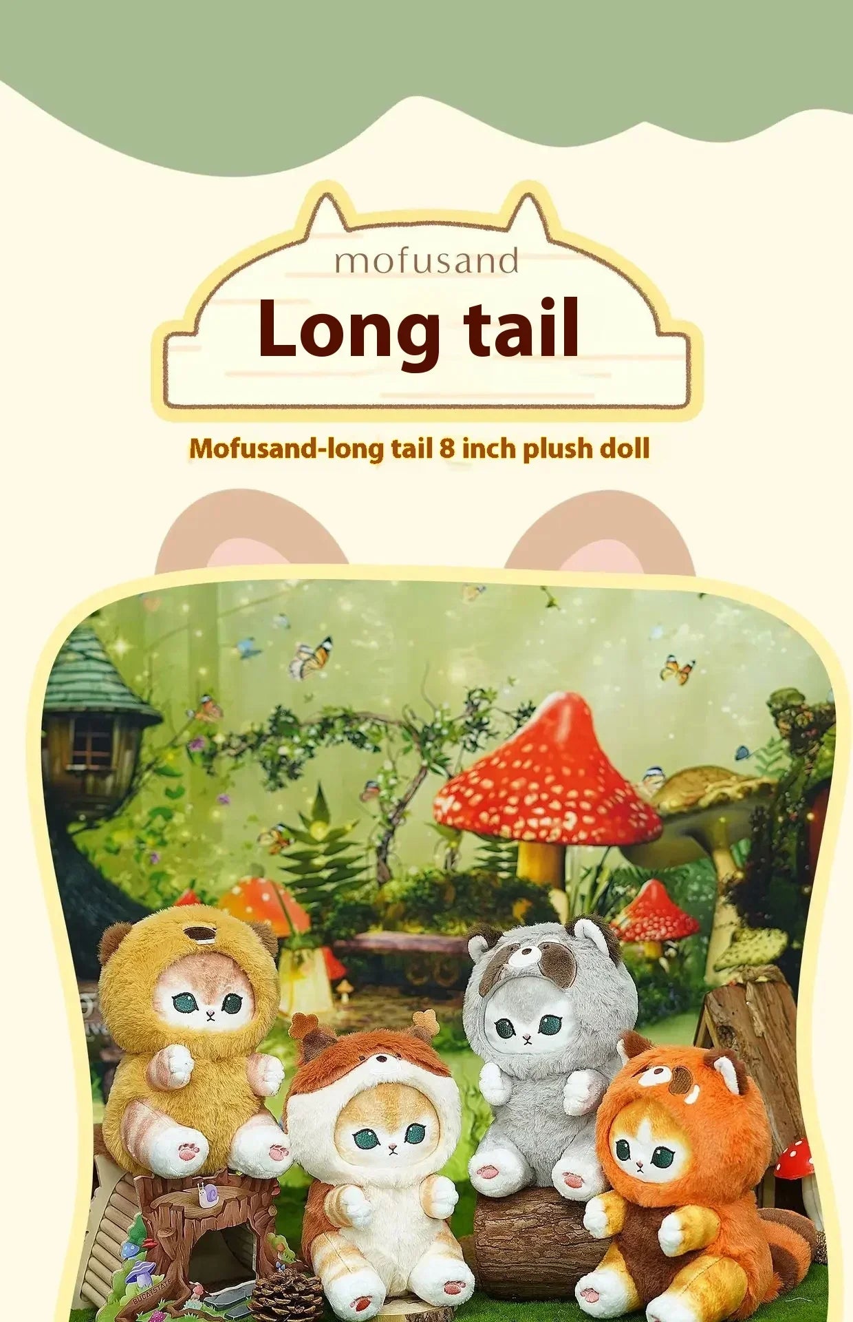 Kawaii Mofusand Shark Cat Keychain — Cartoon Cross-Dressing Doll Pendant for Backpack Decor