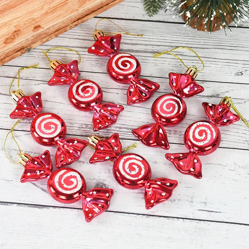 6PCS Christmas Candy Cane & Lollipop Hanging Ornaments – Festive Tree Pendants for Home Holiday Decor