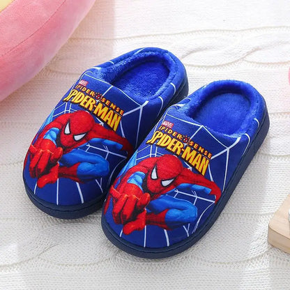 Cartoon Spider-Man Cotton Slippers – Warm Autumn & Winter Indoor Shoes for Kids, Boys’ Fashion Footwear