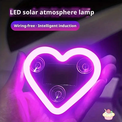 Solar-Powered LED Car Window Neon Lights — Heart-Shaped RGB-Free Color-Changing Interior Atmosphere Light