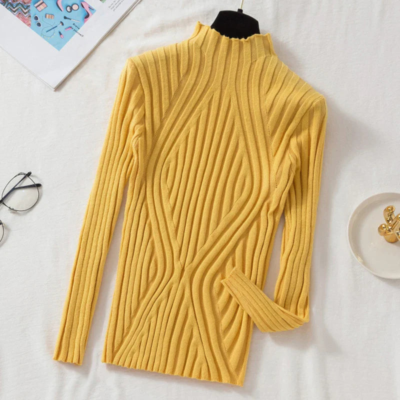 Women's Knitted Sweater Pullover 2023 - Half Turtleneck Jumper, Solid Slim Fit, Chic Streetwear for Autumn/Winter, Long Sleeve Y2K Top