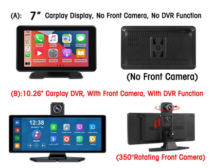 7"/10.26" 4K Dash Cam — Car DVR with Wireless CarPlay, Android Auto, 350° Rotating Lens, GPS & Bluetooth