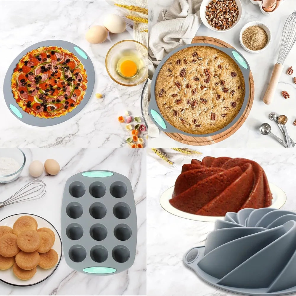 49 Piece Silicone Bakeware Set - Heat Resistant Baking Pans, Bread and Muffin Molds with Measuring Cups and Spoons