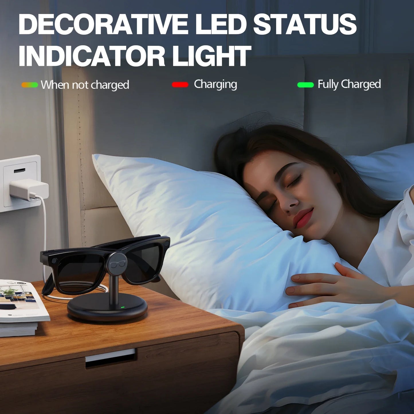 HUADAI Charging Stand for Ray-Ban Meta & Oakley Glasses – Compatible with Wayfarer, Skyler, HSTN, Headliner GEN1 & GEN2 (RW4006, RW4008, RW4010, XY2140)