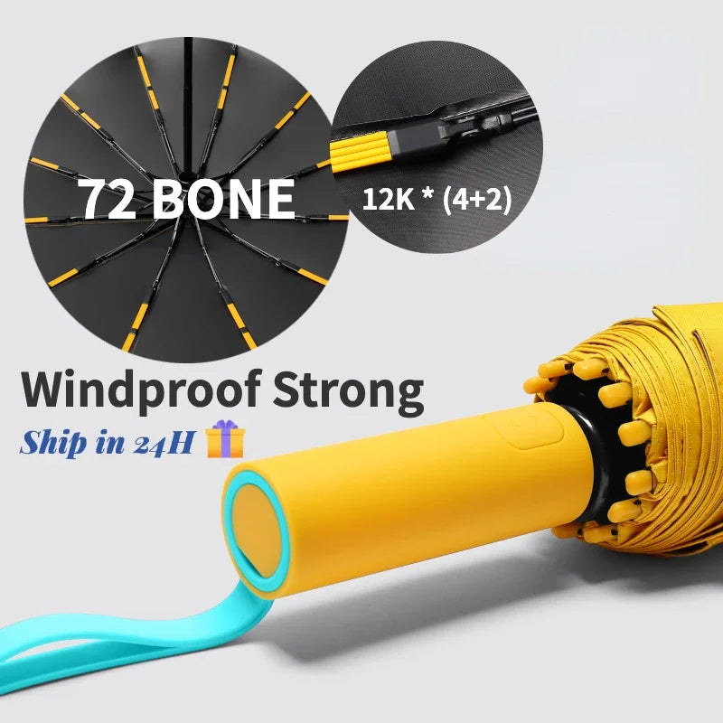Super Strong Windproof Umbrella - 60/72 Bone Large Automatic Folding Umbrella for Men and Women, Rainproof, Sunproof with UV Protection