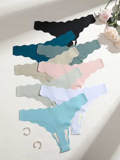 8Pcs Women’s Seamless G-String Panties - Ice Silk Elastic Thong Underwear Set for Comfort & Everyday Wear