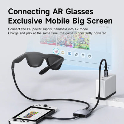 Hagibis AR Glasses Adapter USB-C Hub — Charging & Play Converter for Switch, Rokid, Xreal, RayNeo Air