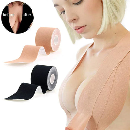 Women’s Boob Tape & Adhesive Bra Set – Invisible Push Up Breast Lift Tape with Nipple Covers & Strapless Support Pads