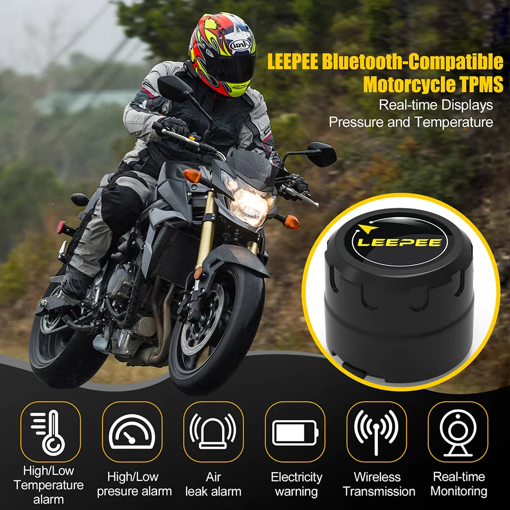 Motorcycle TPMS Bluetooth 4.0/5.0 Tire Pressure Monitoring System – 2 Sensors Pit Bike Tyre Tester Diagnostic Set