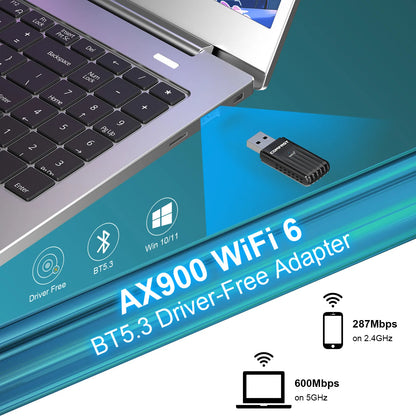 COMFAST AX900 USB WiFi 6 & Bluetooth 5.3 Adapter – Dual Band 2.4G/5GHz, 900Mbps Wireless Adapter for Windows 10/11, Plug & Play