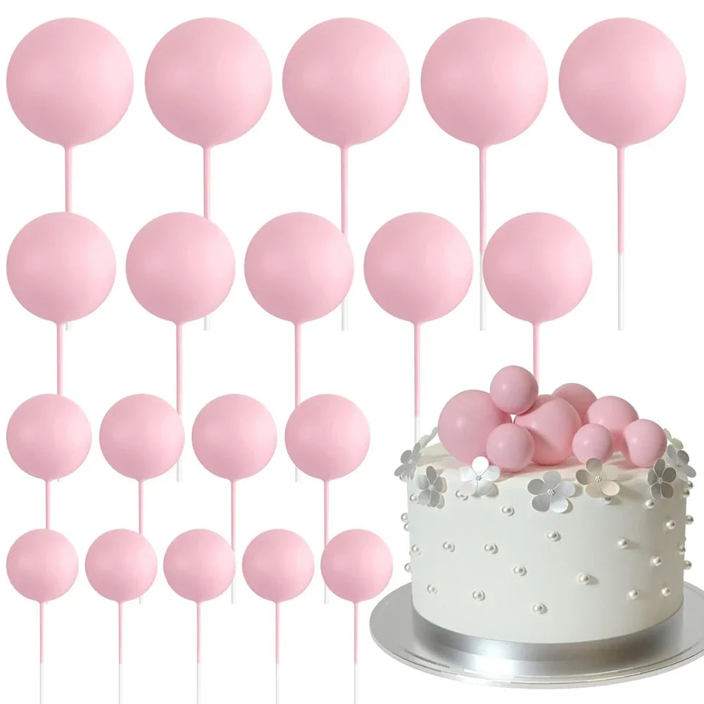 20Pcs Colorful Cake Topper Balls – Gold, Silver & Pastel DIY Cake Decorations for Birthday, Wedding & Party Supplies