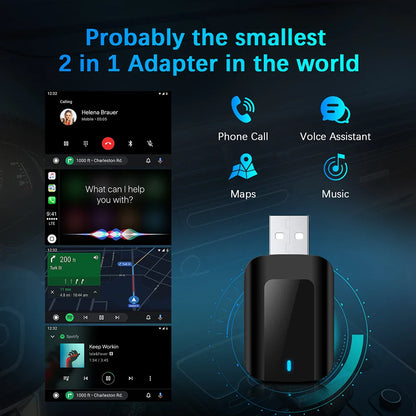 2-in-1 AI Box Mini Adapter – Wired to Wireless CarPlay & Android Auto, Plug and Play WiFi Smart Dongle, Compatible with 99% of Cars