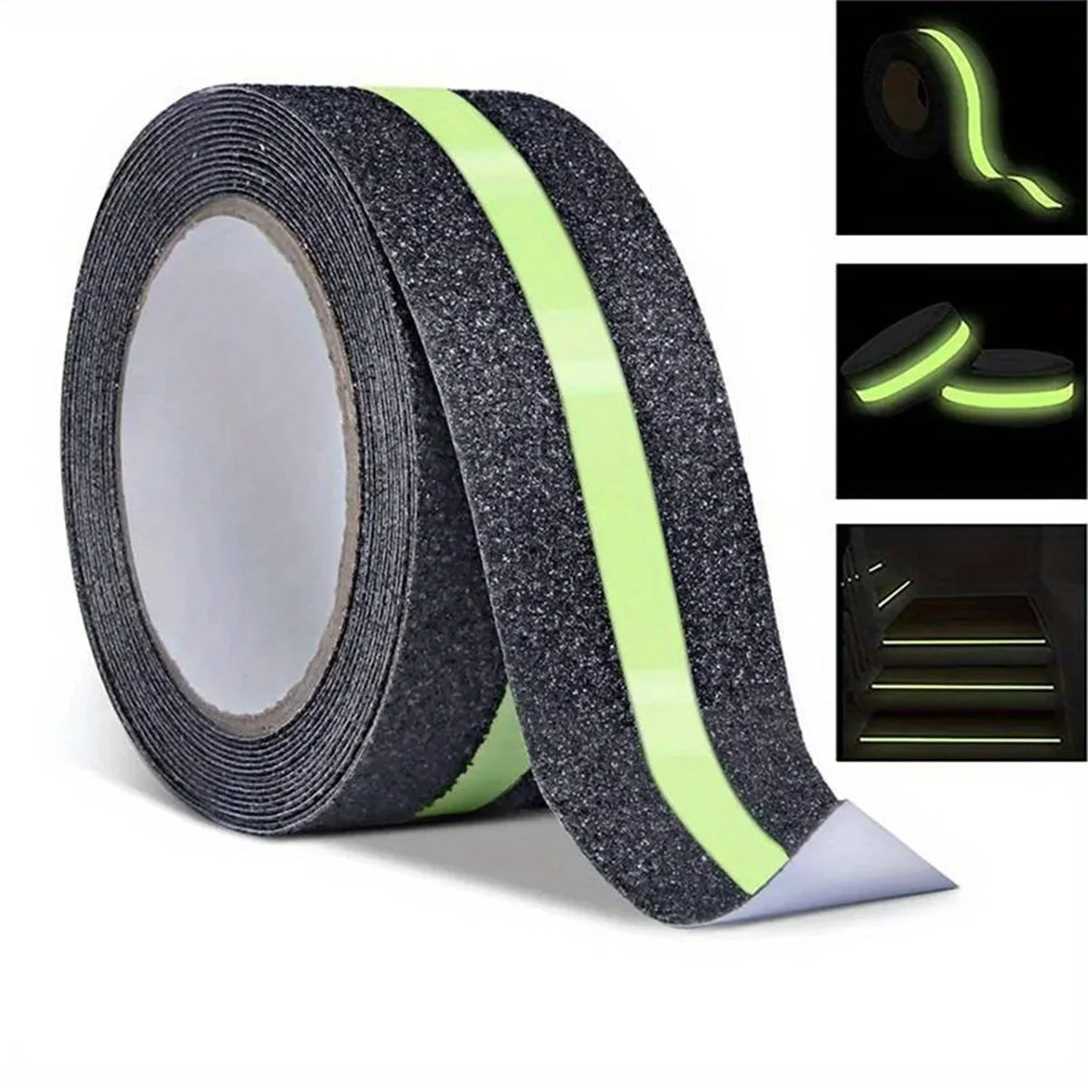 Glow in the Dark Anti-Slip Traction Tape Green Stripe Non-Skid Abrasive Adhesive Stair Safety Grip Tape for Indoor & Outdoor Steps