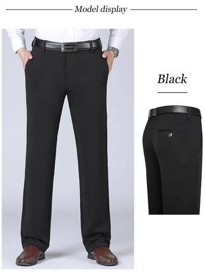 Men's Summer Trousers – Thin Business Casual Elastic Loose Fit Straight Pants | Classic Solid Color