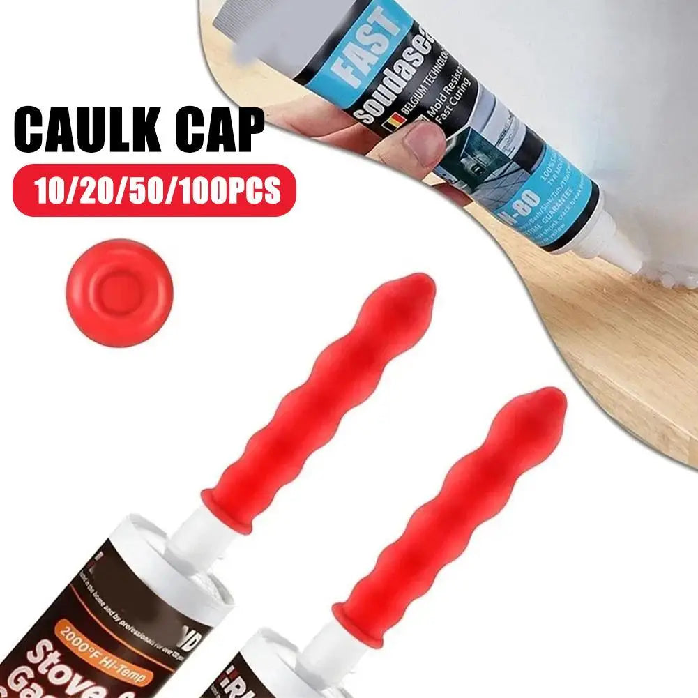 10-100PCS Red Caulk Saving Caps – Glass Glue Tip Protective Cover for Caulking Gun Nozzles