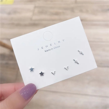 S925 Silver Stud Earrings Set - Simple Cute Mini Earrings for Women Girls Exquisite Jewelry Gift Wholesale