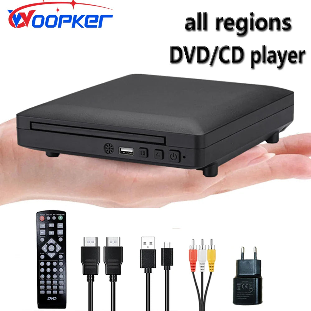 Woopker Mini HD DVD Player – HDMI & RCA, 1080p, PAL/NTSC All Regions, USB 2.0, Breakpoint Memory Home CD Player