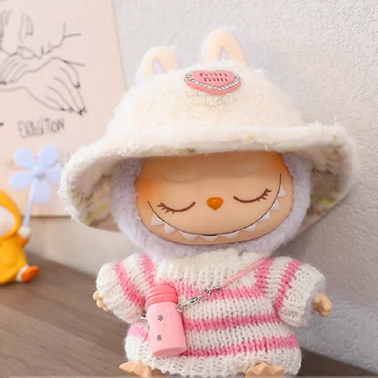 Labubu Striped Sweater Outfit - Matching Hat Pendant, Customizable Doll Accessories