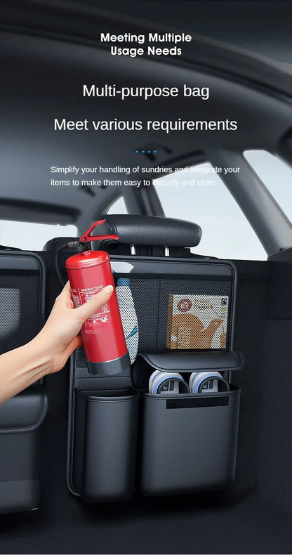 Car Trunk Leather Storage Bag – Foldable Seat Back Tools Organizer, UV-Protected Multifunctional Hanging Organizer for SUVs