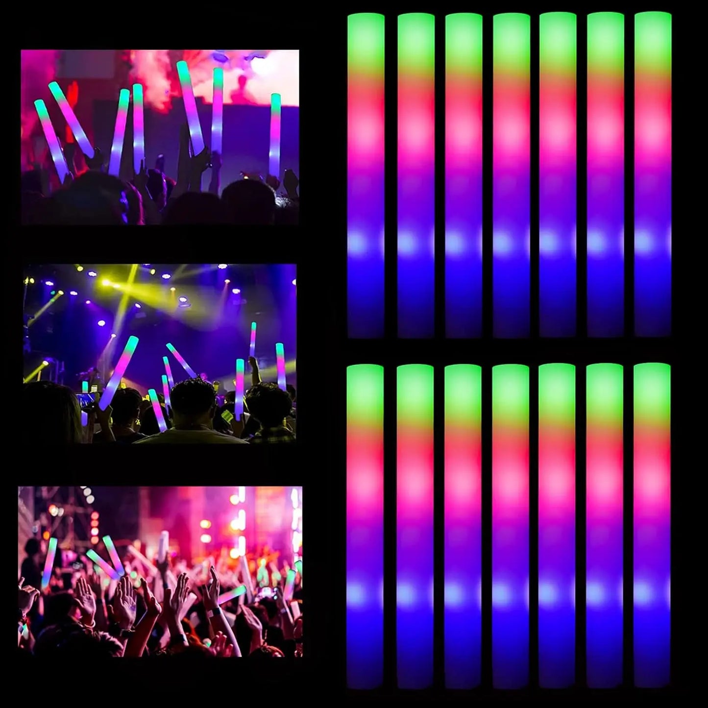 LED Glow Sticks Bulk - 8/10/15/20pcs Colorful RGB Glow Foam Stick for Christmas, Birthday, Wedding, and Glow-in-The-Dark Party Supplies