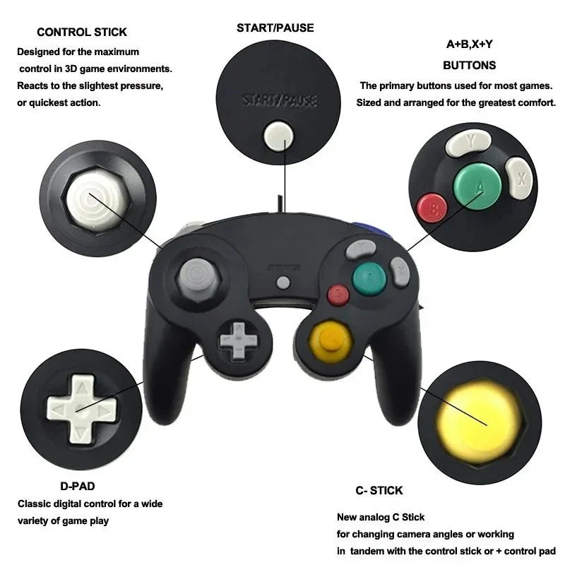 Transparent Wired GameCube Controller – Joystick for NGC & Wii Console Compatibility