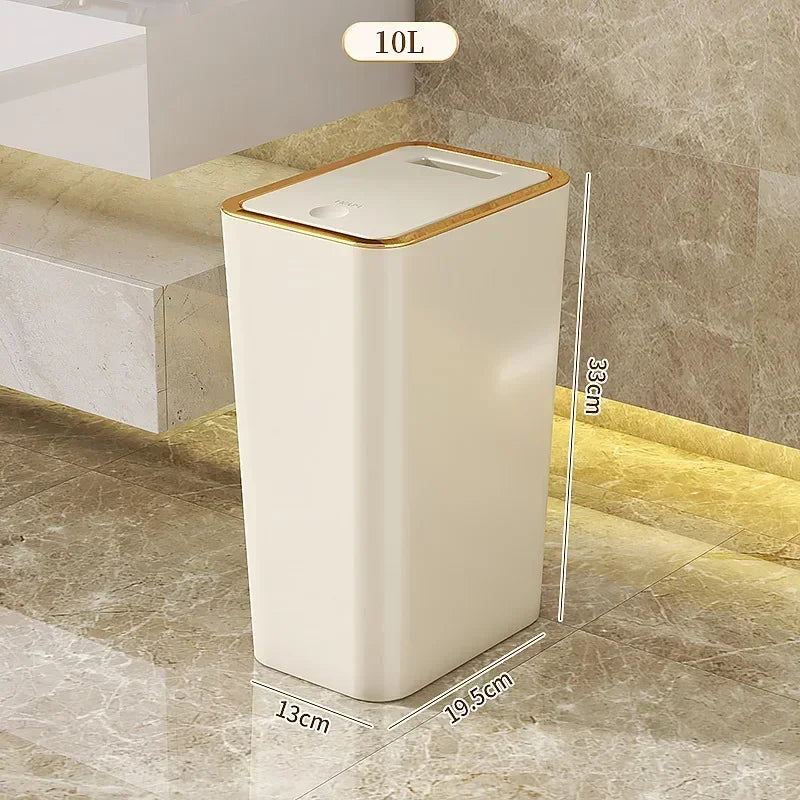 10L Bathroom Trash Can — Small Plastic Wastebasket with Press Top Lid for Toilet, Bedroom & Living Room