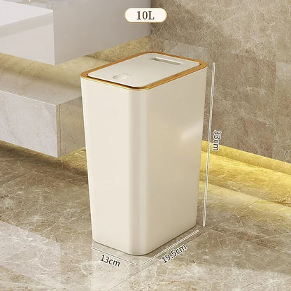 10L Bathroom Trash Can — Small Plastic Wastebasket with Press Top Lid for Toilet, Bedroom & Living Room