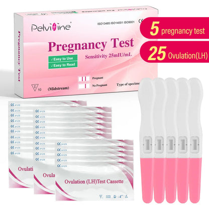 Pelvifine Ovulation & Pregnancy Test Kit – 25 Ovulation Strips & 5 Pregnancy Test Sticks for Accurate Fertility Tracking