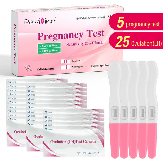 Pelvifine Ovulation & Pregnancy Test Kit – 25 Ovulation Strips & 5 Pregnancy Test Sticks for Accurate Fertility Tracking