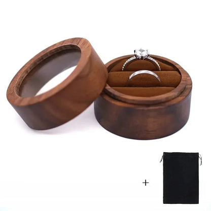 Custom Logo Wooden Ring Box – Engraved Walnut Wood Wedding & Engagement Box with Name & Date