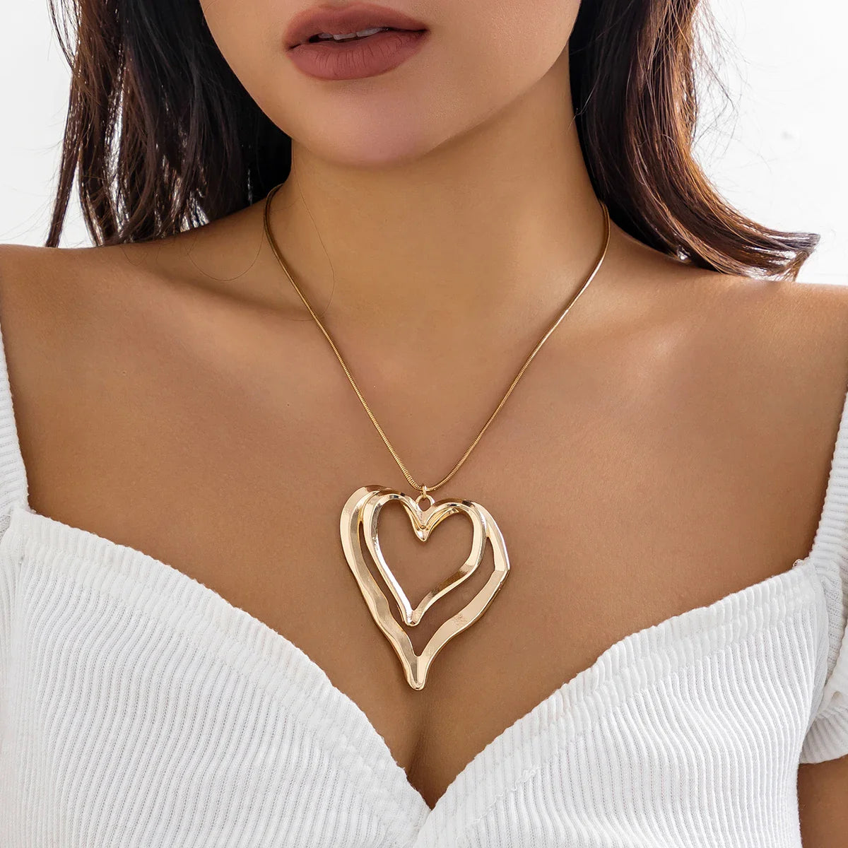 PuRui Punk Double Heart Ring Pendant Choker – Thin Metal Snake Chain Necklace for Women, Party Jewelry Collar