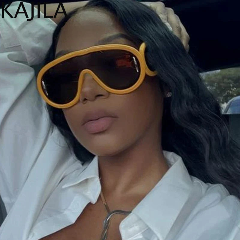 Oversized Wave Mask Sunglasses | One-Piece Sports Y2K Punk Sun Glasses for Women | Luxury Brand Steampunk Eyewear Goggle