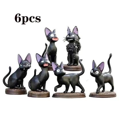 6PCS Cartoon Black Cat PVC Figure Set — Jiji/Gigi Action Dolls, Hayao Miyazaki Collectible Toy for Kids Birthday Gift
