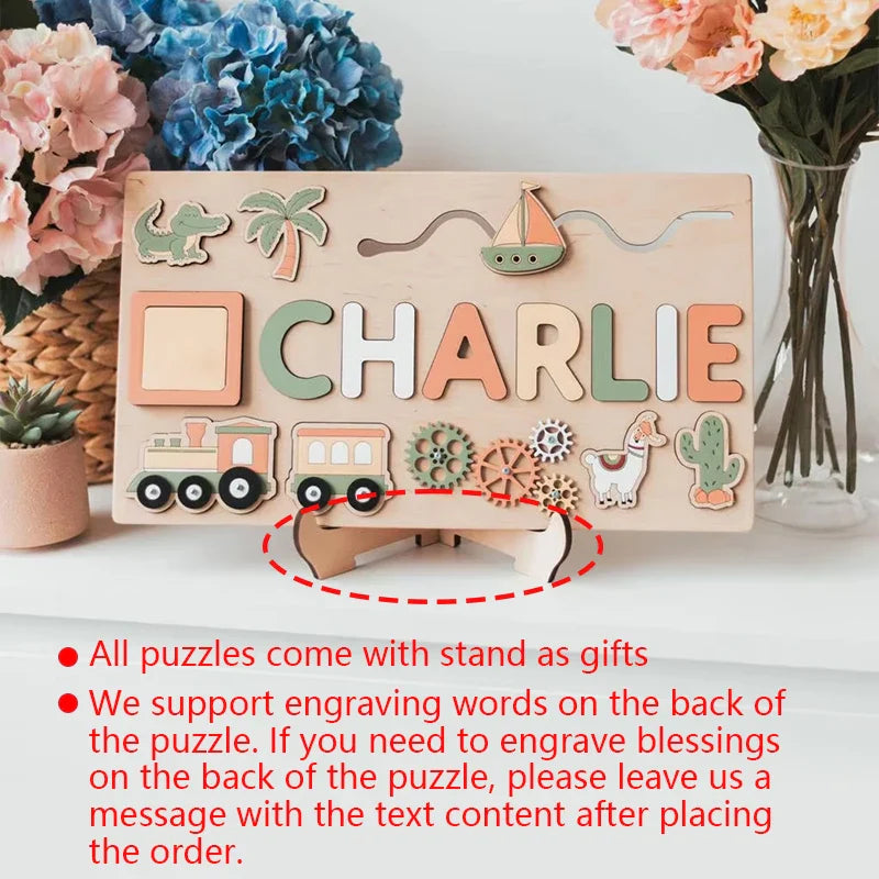 Montessori Personalized Wooden Name Puzzle — Custom Letter Board Educational Toy for Babies