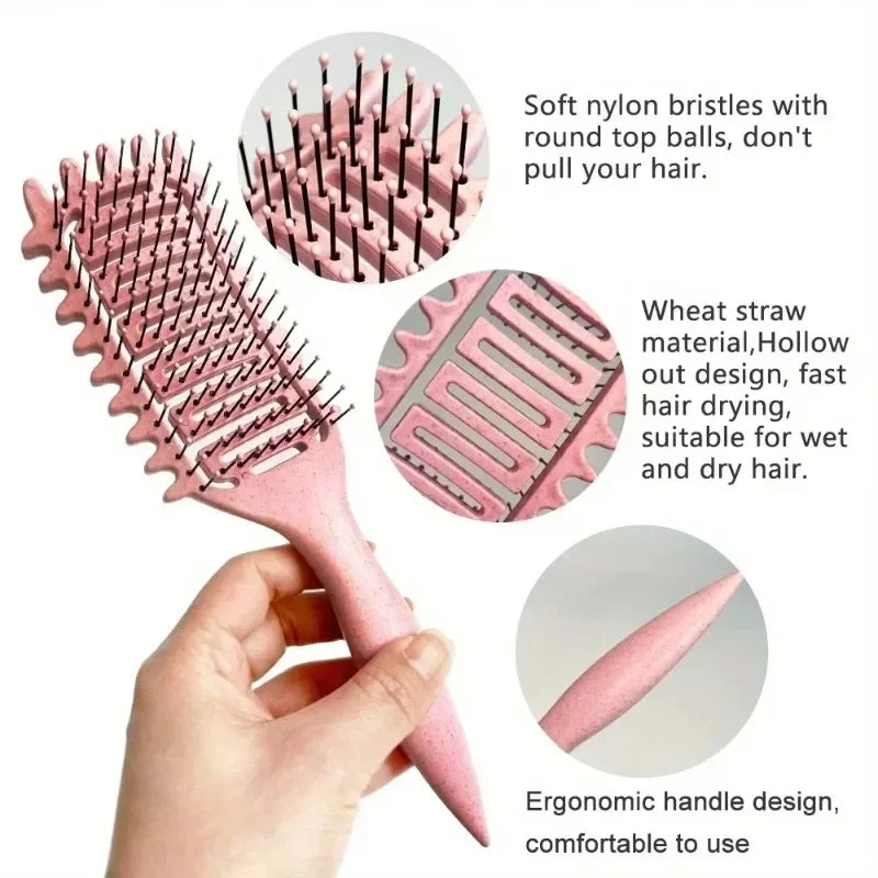 Curl Define Styling Brush – Hollow Detangling Hair Comb for Wet & Curly Hair, Shaping Curls Barber Hairdressing Tool