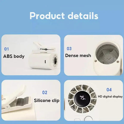SEAMETAL Clip-On Car Fan - 360° Rotatable 100-Speed USB Rechargeable Portable Cooling Fan