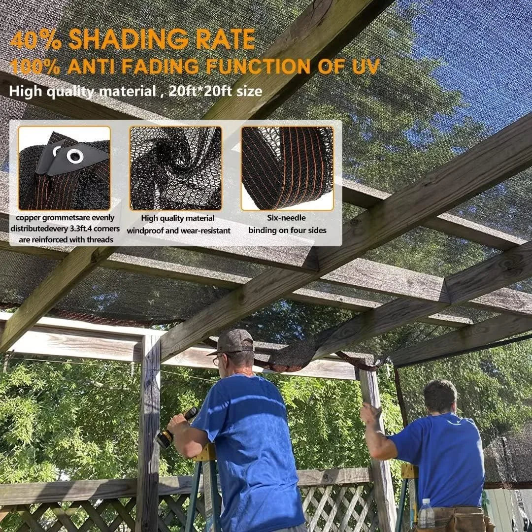Black Shade Cloth Sunblock Mesh Cover with Grommets – UV Protection Netting for Pergola, Greenhouse, Garden, Patio & Canopy Use