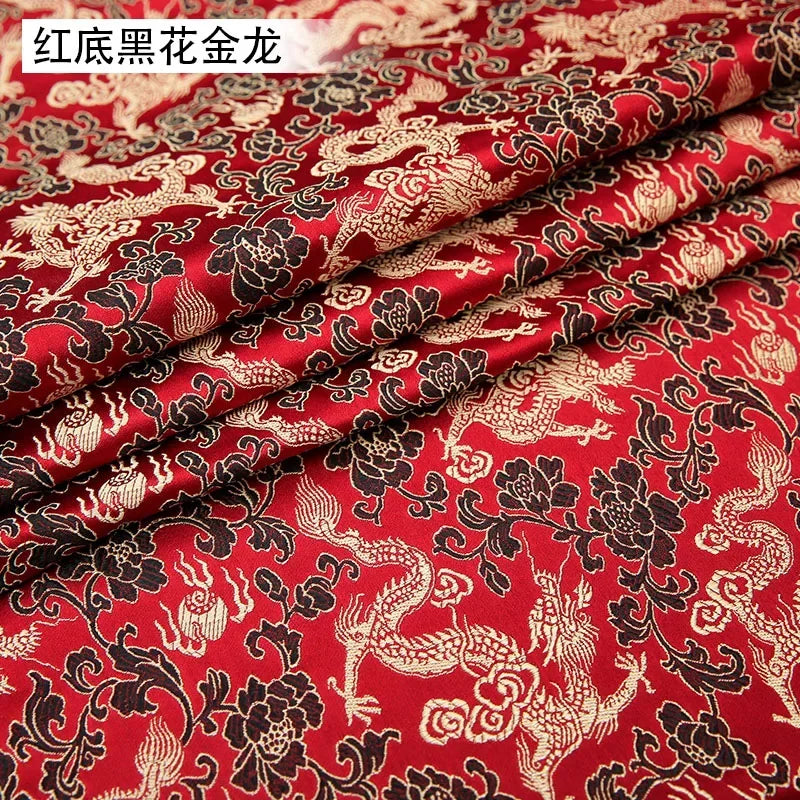 0.5/1/2m Brocade Satin Fabric — Dragon Pattern Material for Sewing, DIY Crafts, Gift Boxes & Patchwork