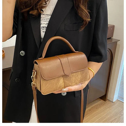 PU Leather Shoulder Bag for Women – Fashion Crossbody Vintage Underarm Square Satchel Handbag (Black)