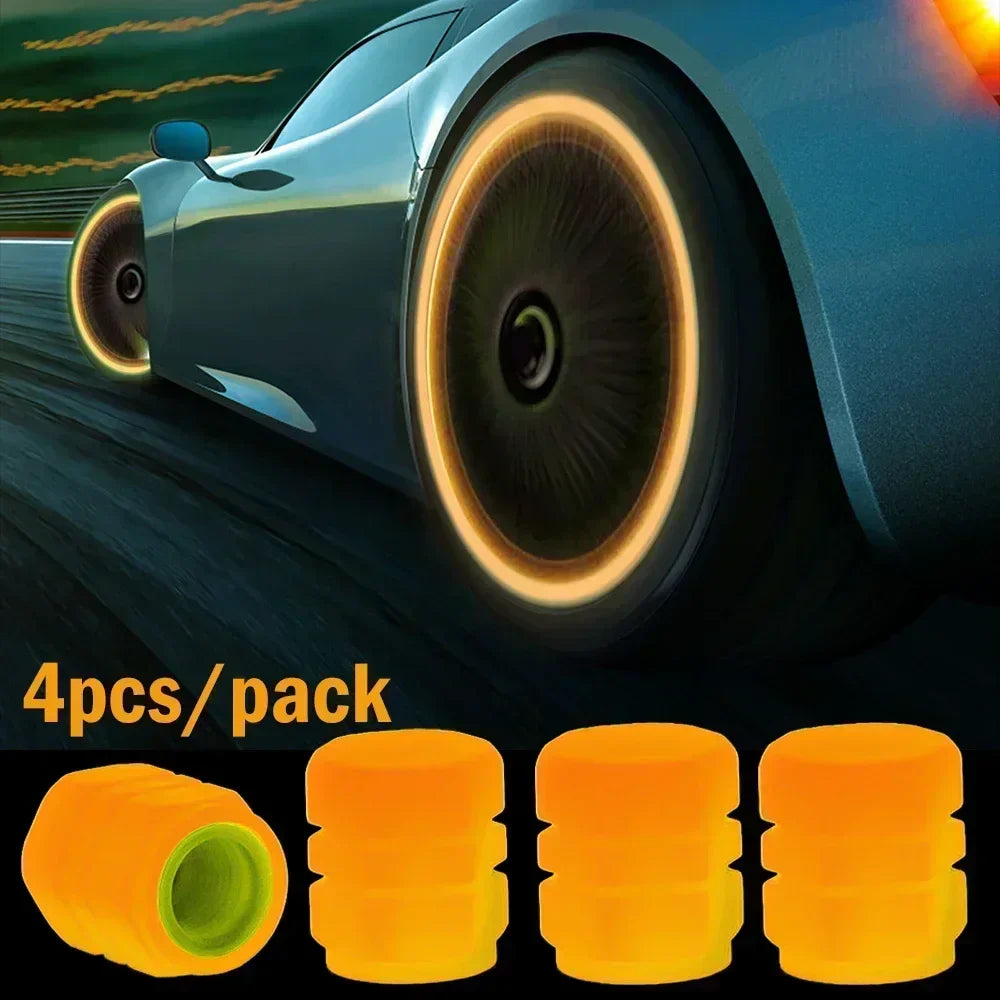 12Pcs Luminous Valve Stem Caps - Fluorescent Night Glowing Wheel Hub Caps for Motorcycle, Bicycle and Car Tyres