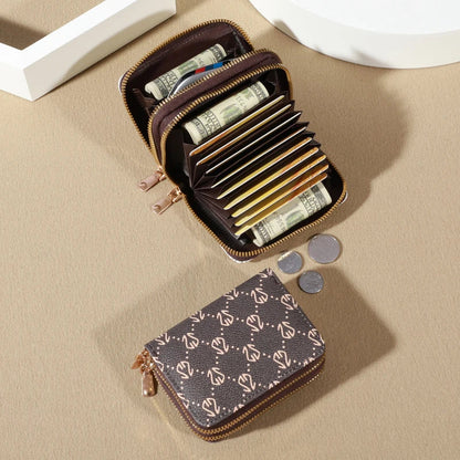 Chic Vintage Women's Zippered Card Holder Wallet - Secure Multi-Card Slots, Fashionable Faux Leather with Coin Purse