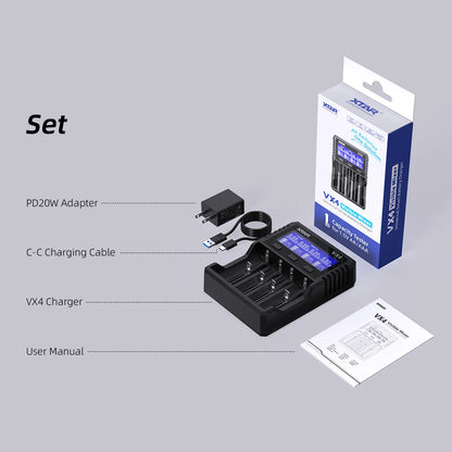 XTAR VX4 20W Fast Battery Charger with LED Display – 18650, AAA/AA, Li-ion, NiMH, LiFePO4 Charger & Capacity Tester